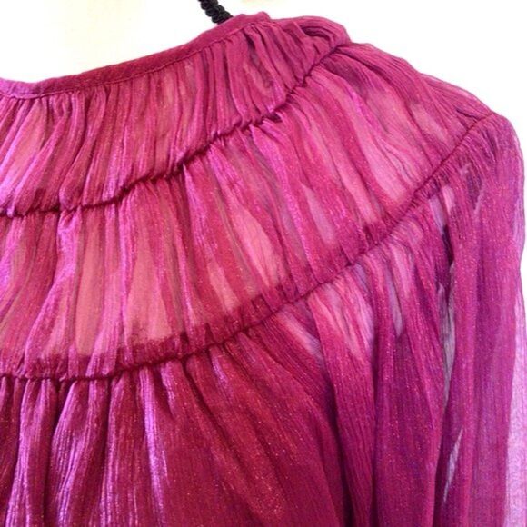 Shimmer Chiffon Top Womens Size XS Magenta Puff Long Sleeve Sheer Blouse Do+Be - Picture 5 of 11